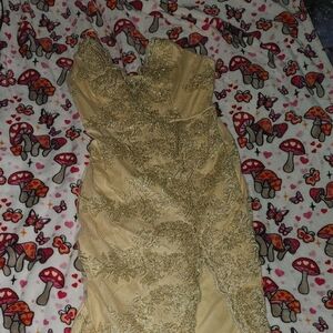 Windsor Strapless Gold Lace Dress